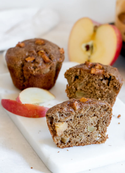 apple spice muffin close up on white background