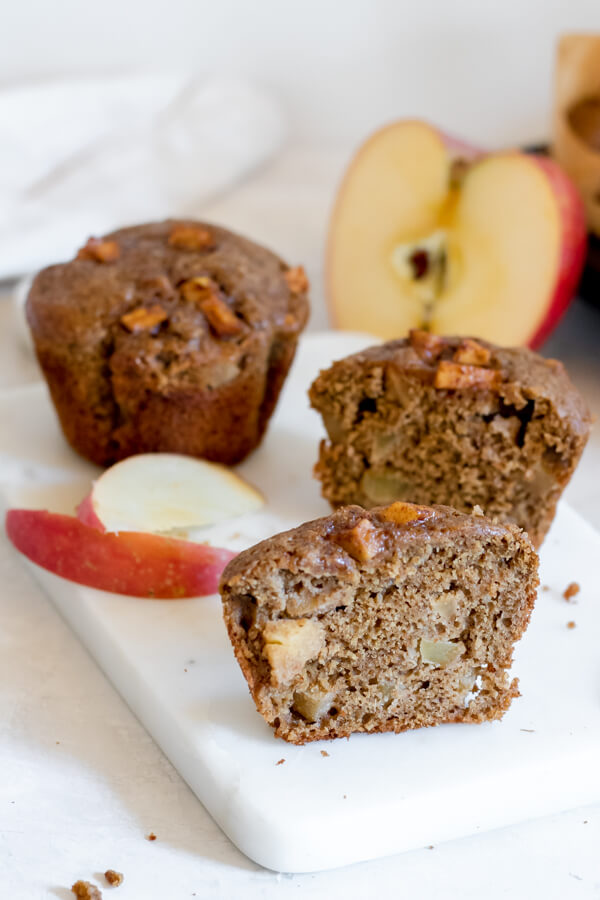 apple spice muffin close up on white background