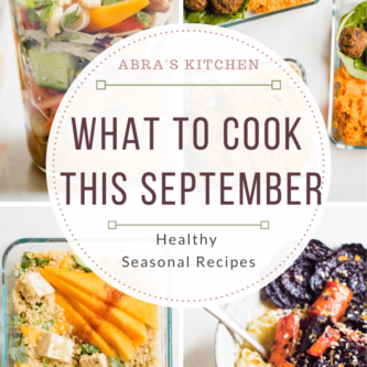 What to cook in september, a graphic of images containing seasonal recipes for september