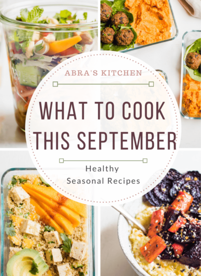 What to cook in september, a graphic of images containing seasonal recipes for september
