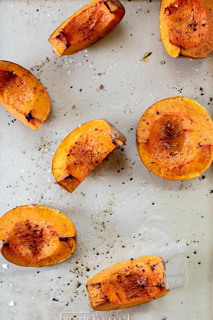 large sheet tray with roasted butterkin squash