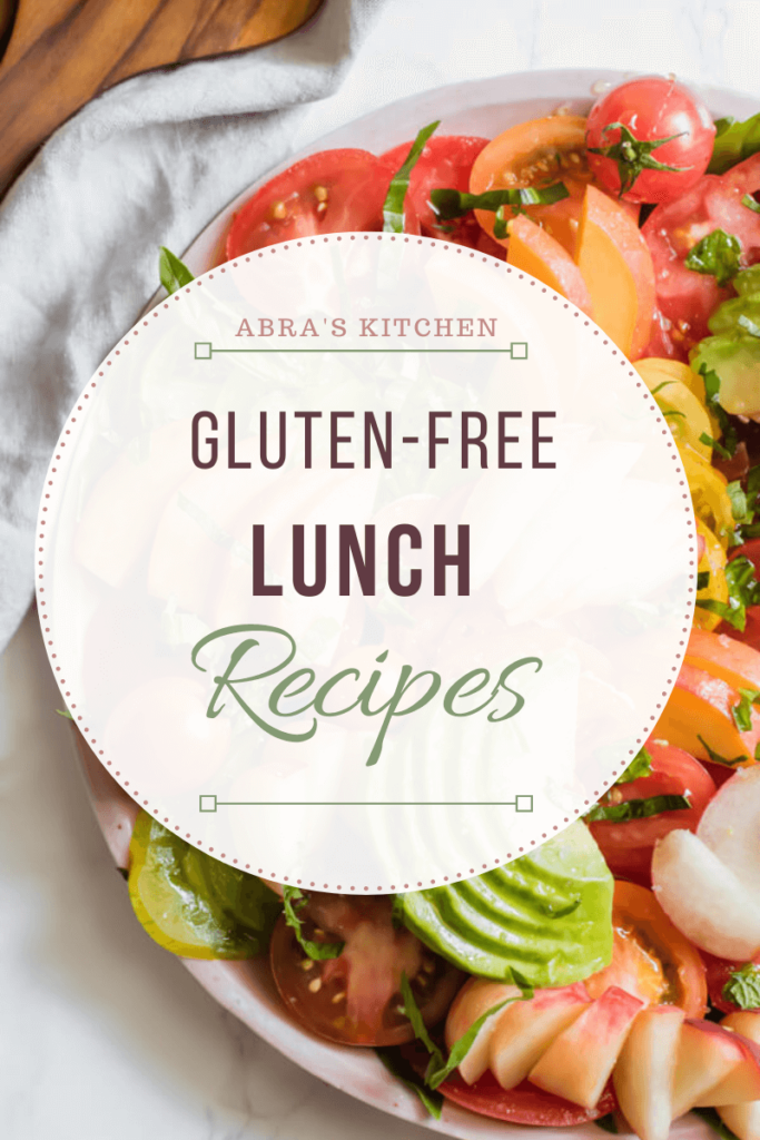 photo of a peach and tomato salad with text that reads gluten free lunch recipes