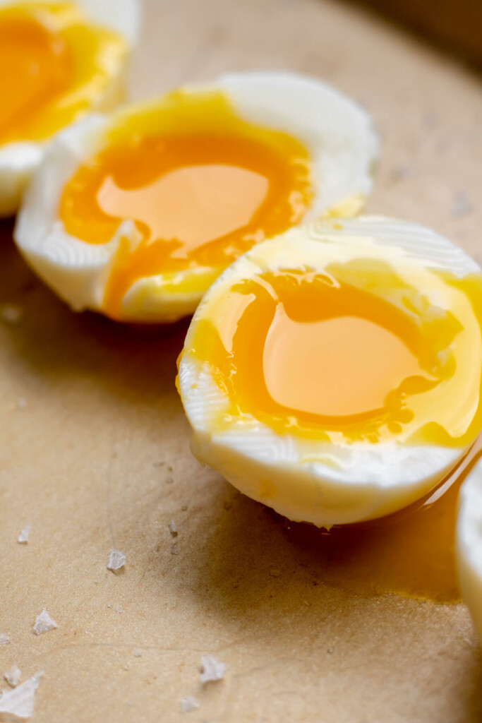 close up photograph of a creamy jammy egg