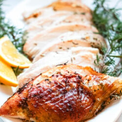 A platter of roasted turkey breast