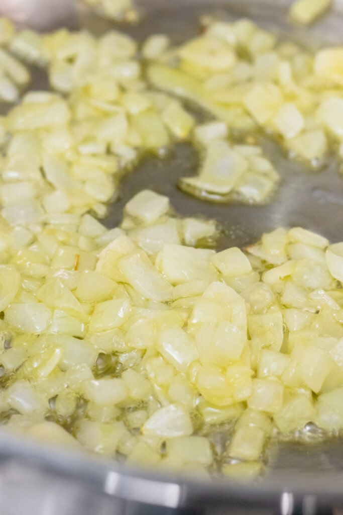A pan of sauteed onions