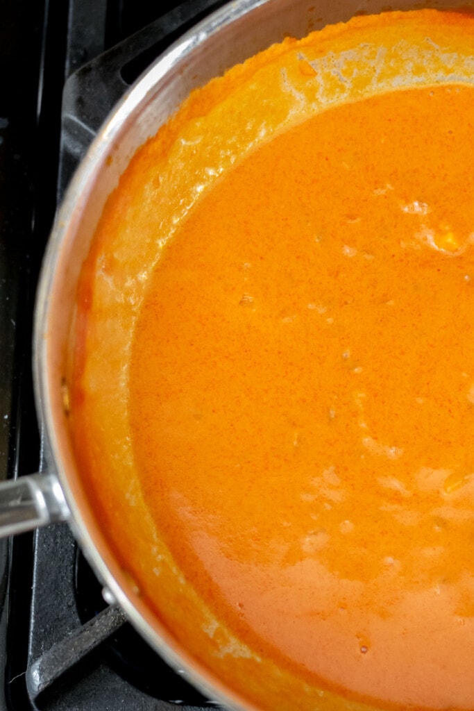 A pan of creamy tomato sauce