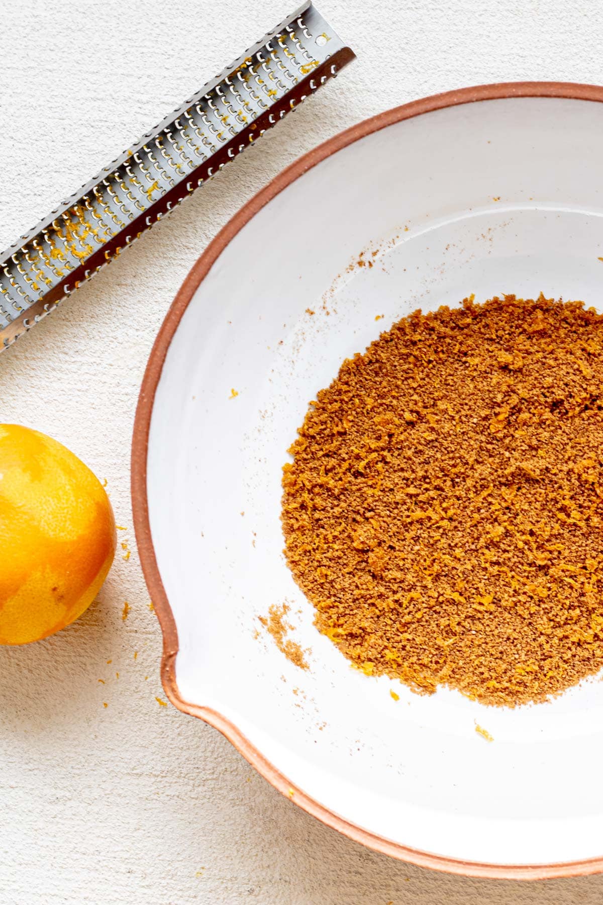 bowl of coconut palm sugar and orange zest
