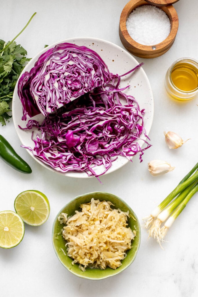 ingredients for cabbage probiotic slaw.