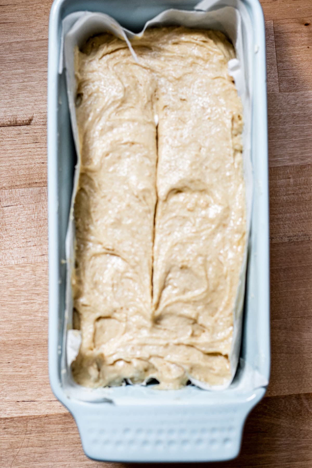 loaf of gluten free pound cake ready to be baked