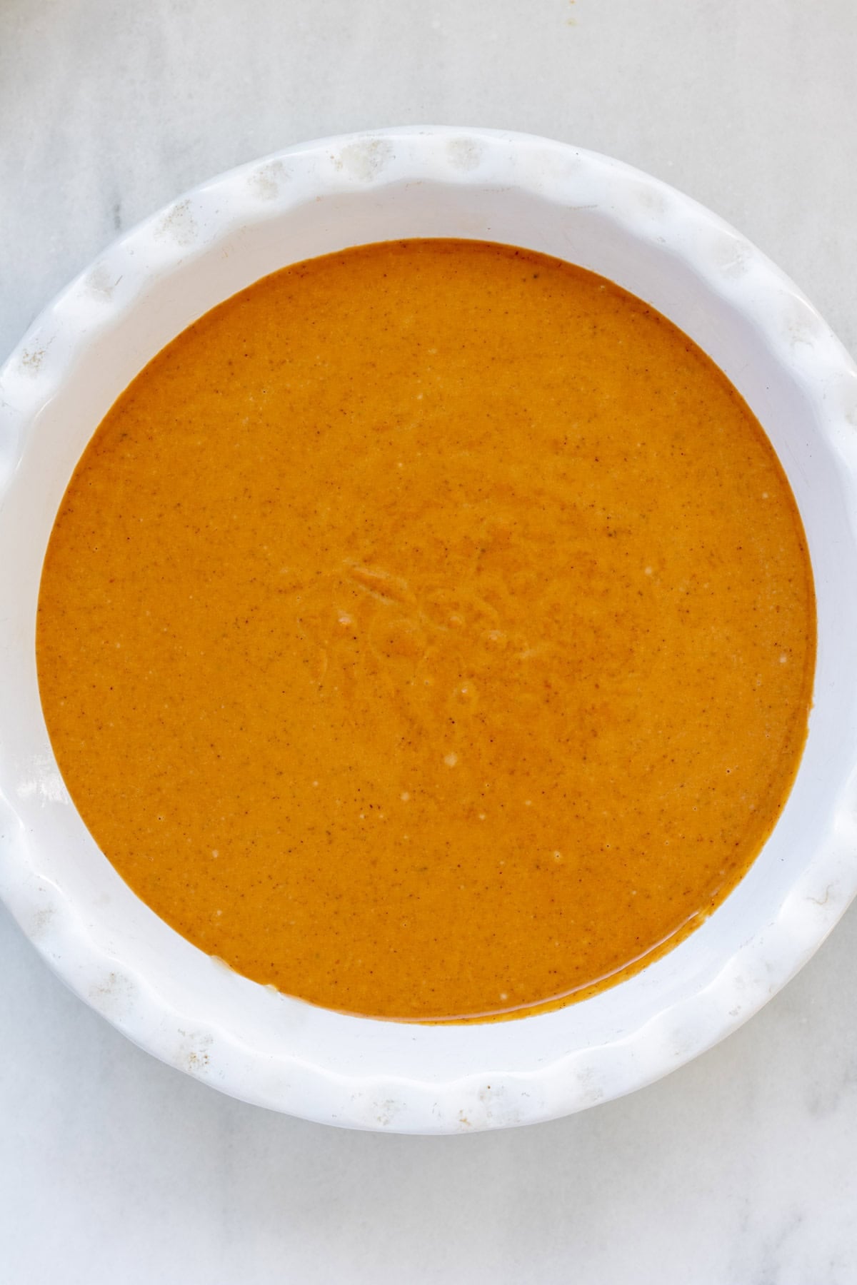 crustless pumpkin pie ready to go in the oven