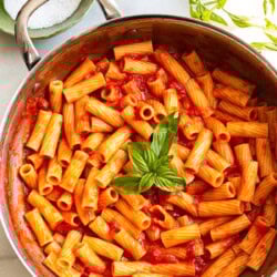 A pot of pasta with perfect san marzano tomato sauce