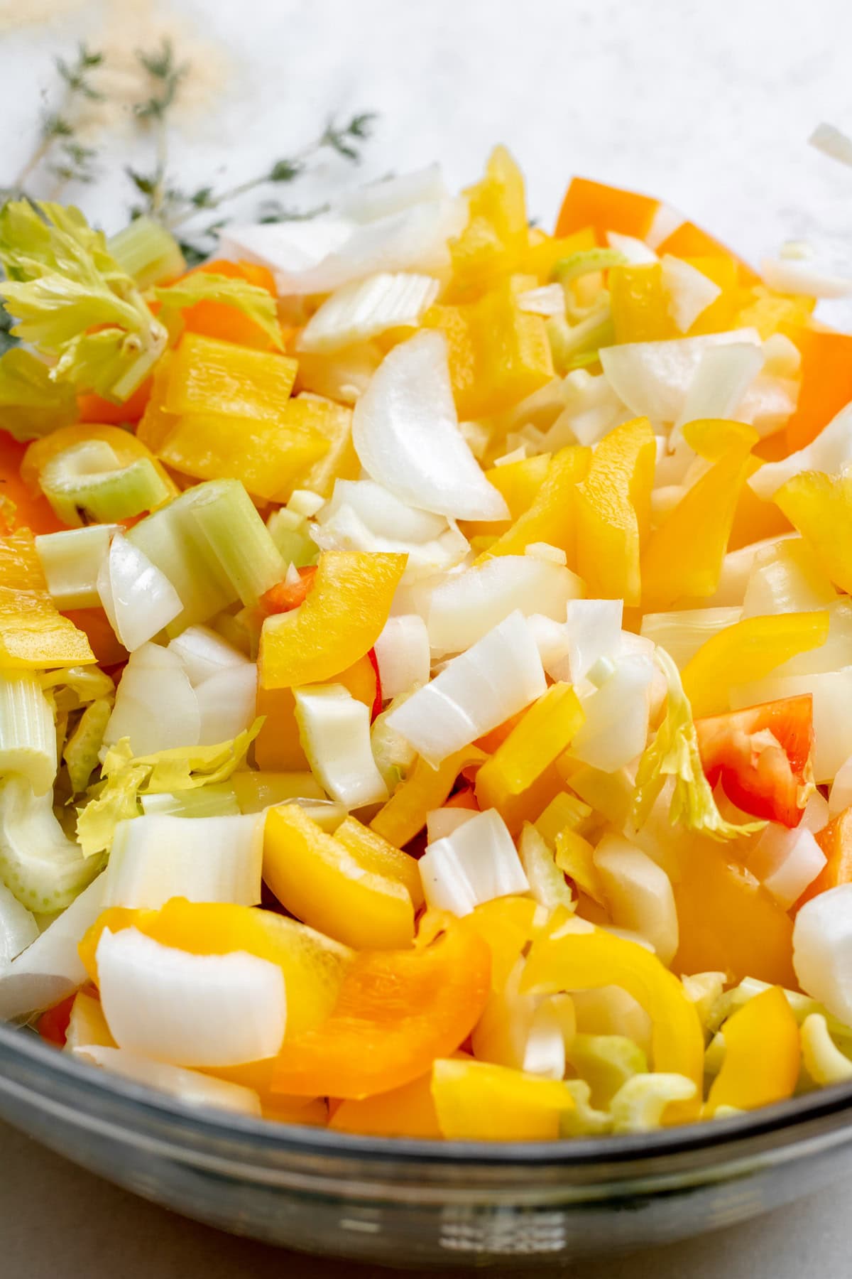 holy trinity of bell peppers, celery, and onion all chopped