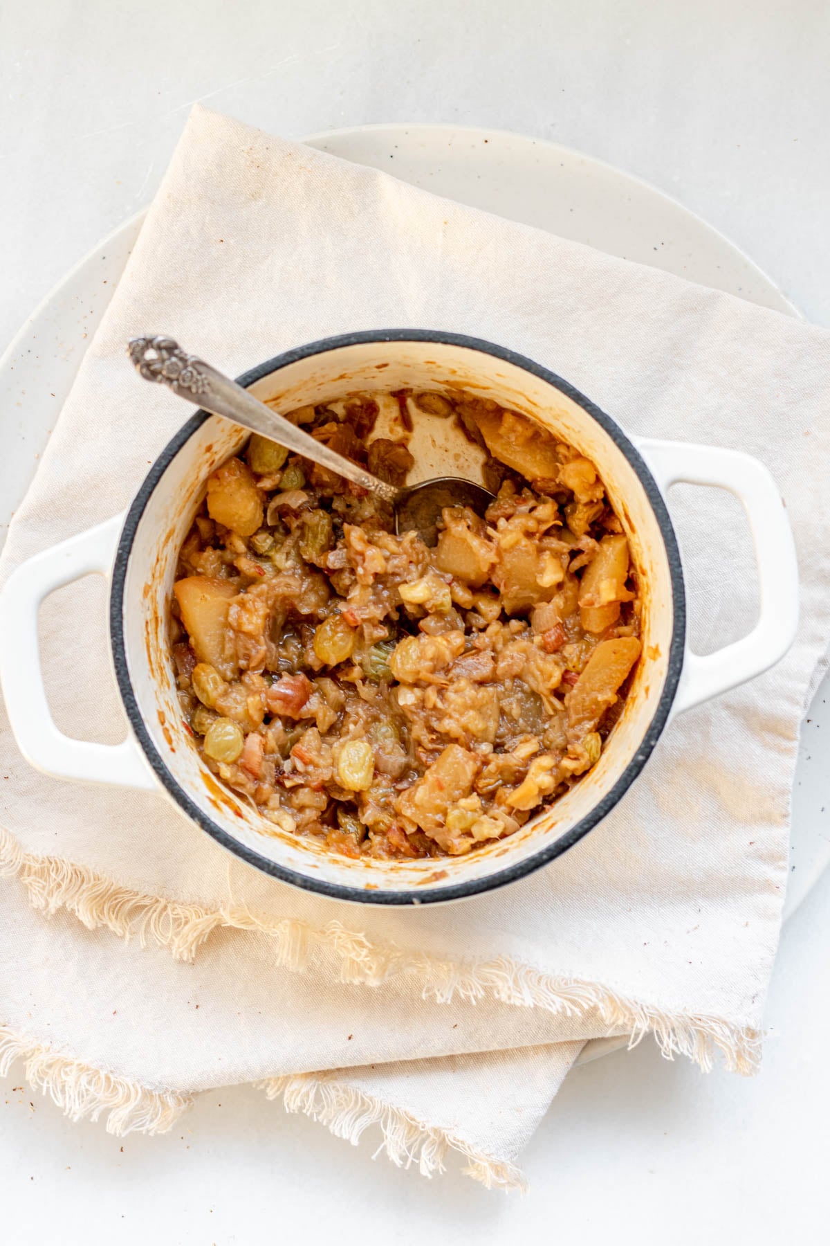 small pot of cooked apple chutney