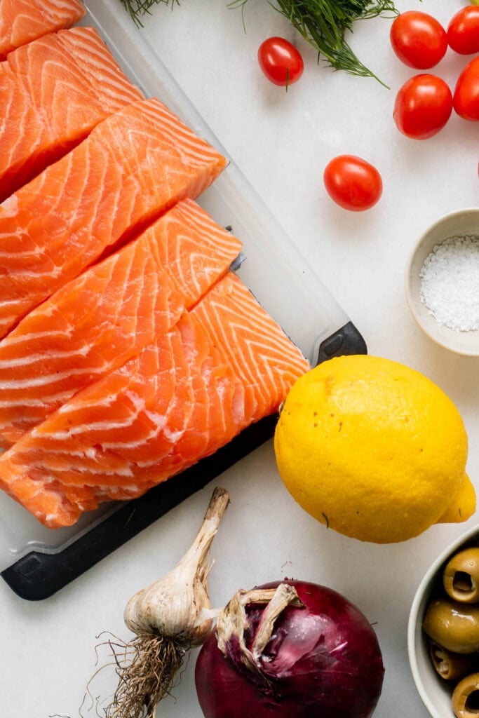 ingredients for salmon rice bowl