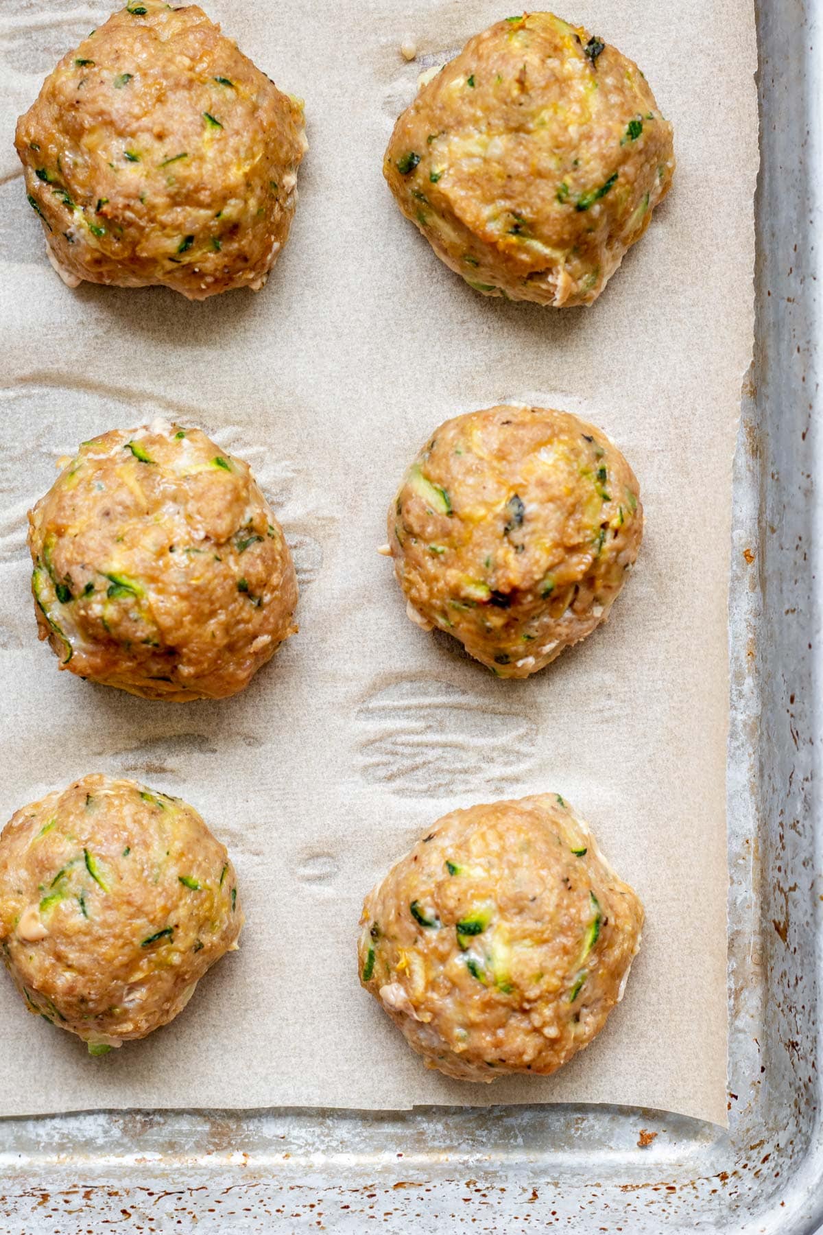 sheet tray of turkey zucchini meatballs