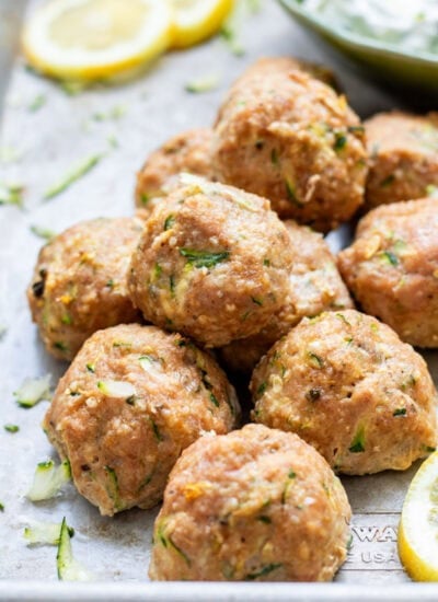 up close shot of turkey zucchini meatbals
