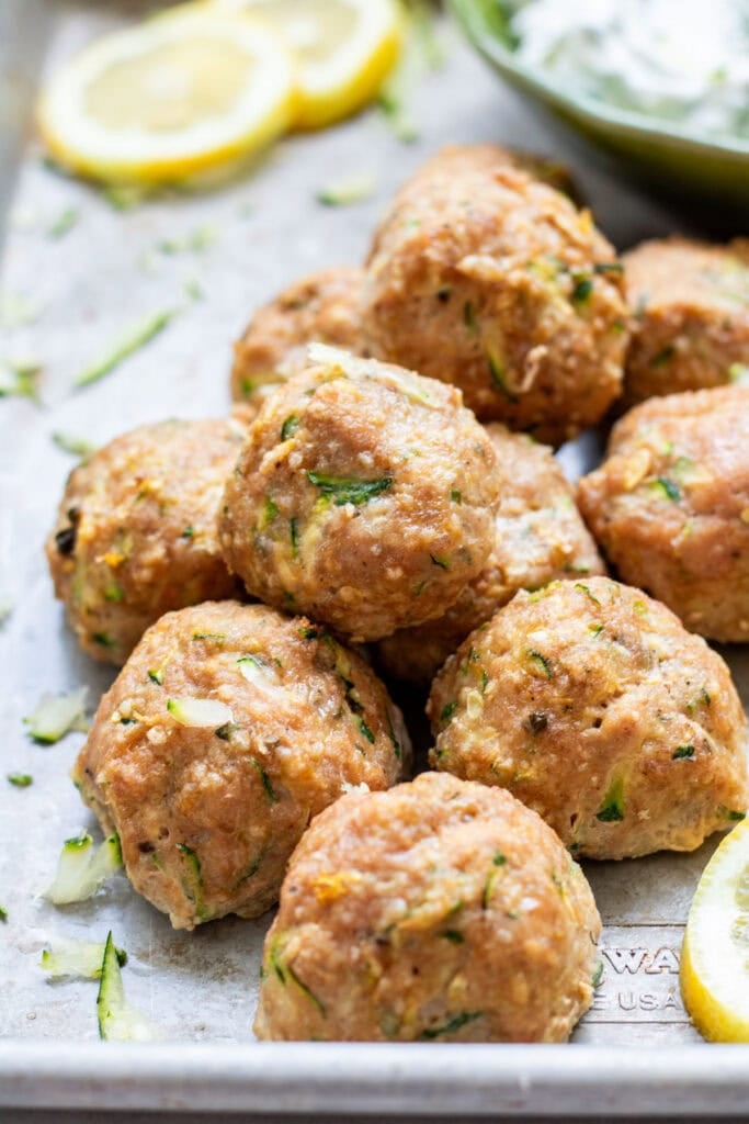 up close shot of turkey zucchini meatbals