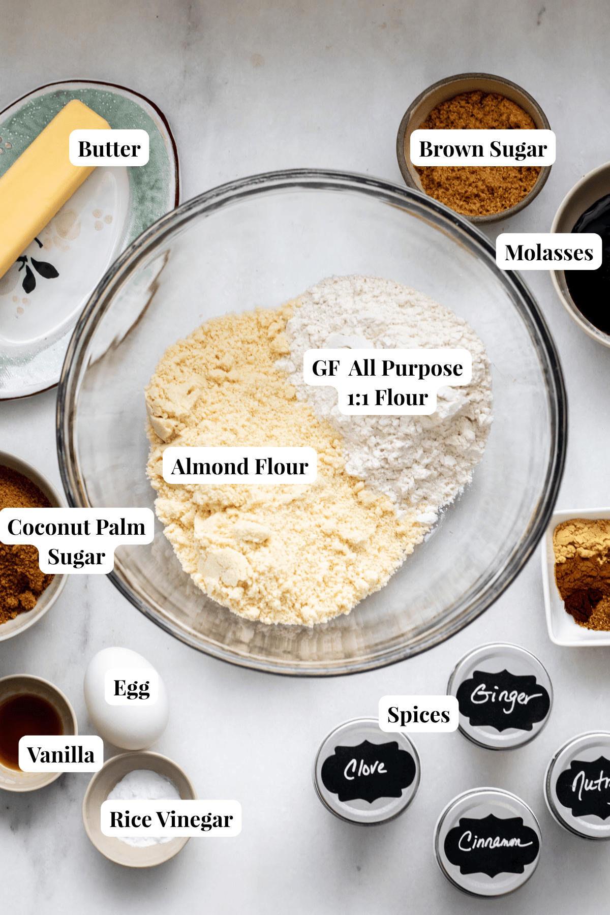 Ingredients needed for gluten free molasses cookies