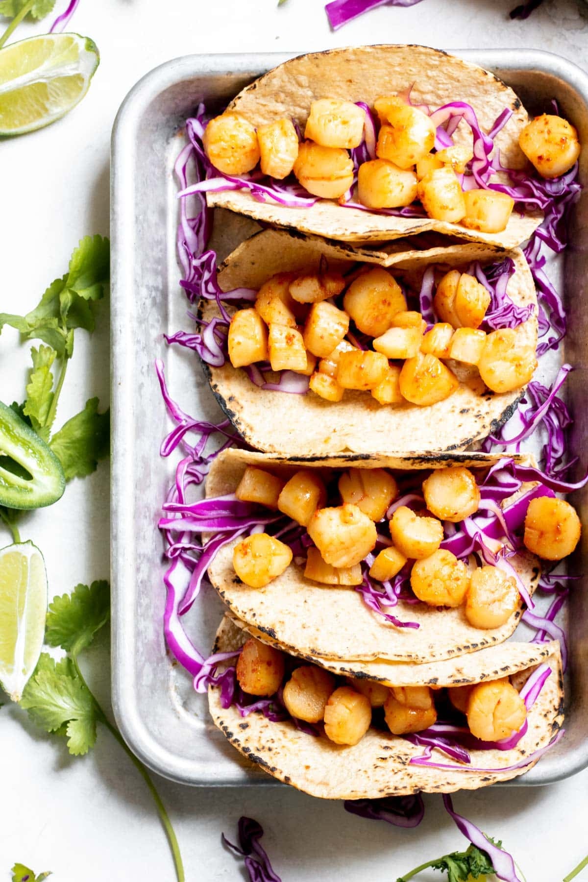 seared scallops in taco shells
