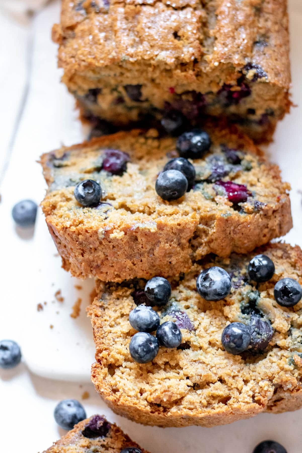 sliced Gluten-Free Blueberry Banana Bread with Oat Flour