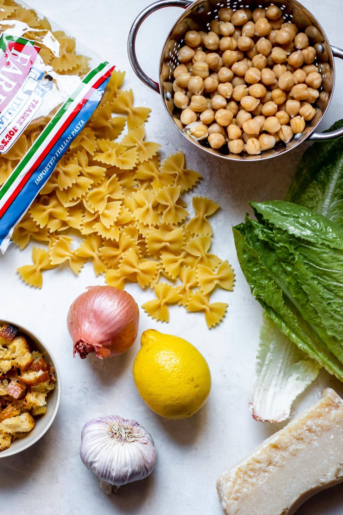 Ingredients for Chickpea Caesar Pasta Salad