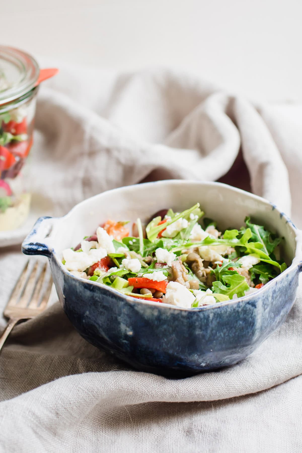 lentil Salad in a blue bowl