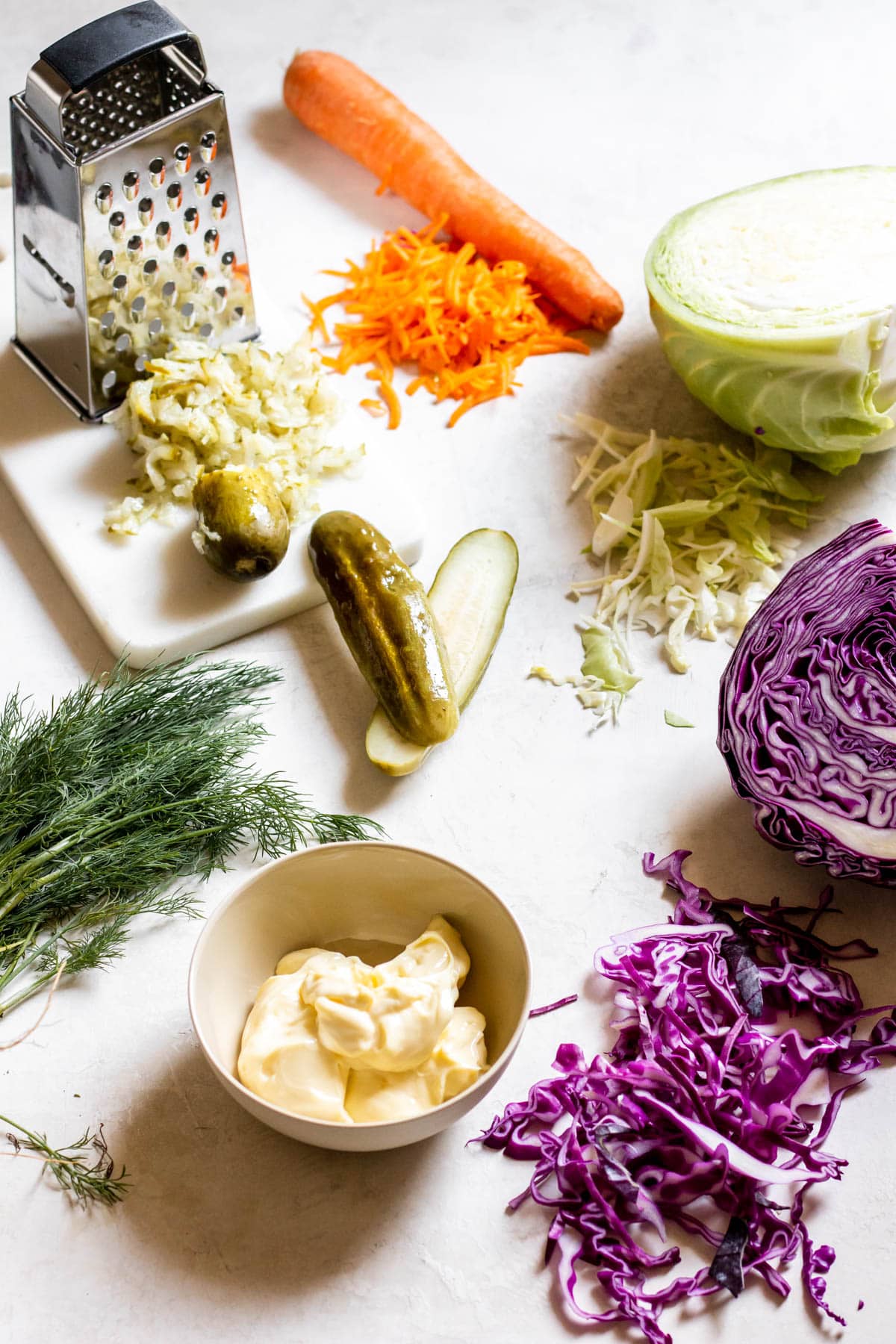 ingredients needed for pickle coleslaw on a table
