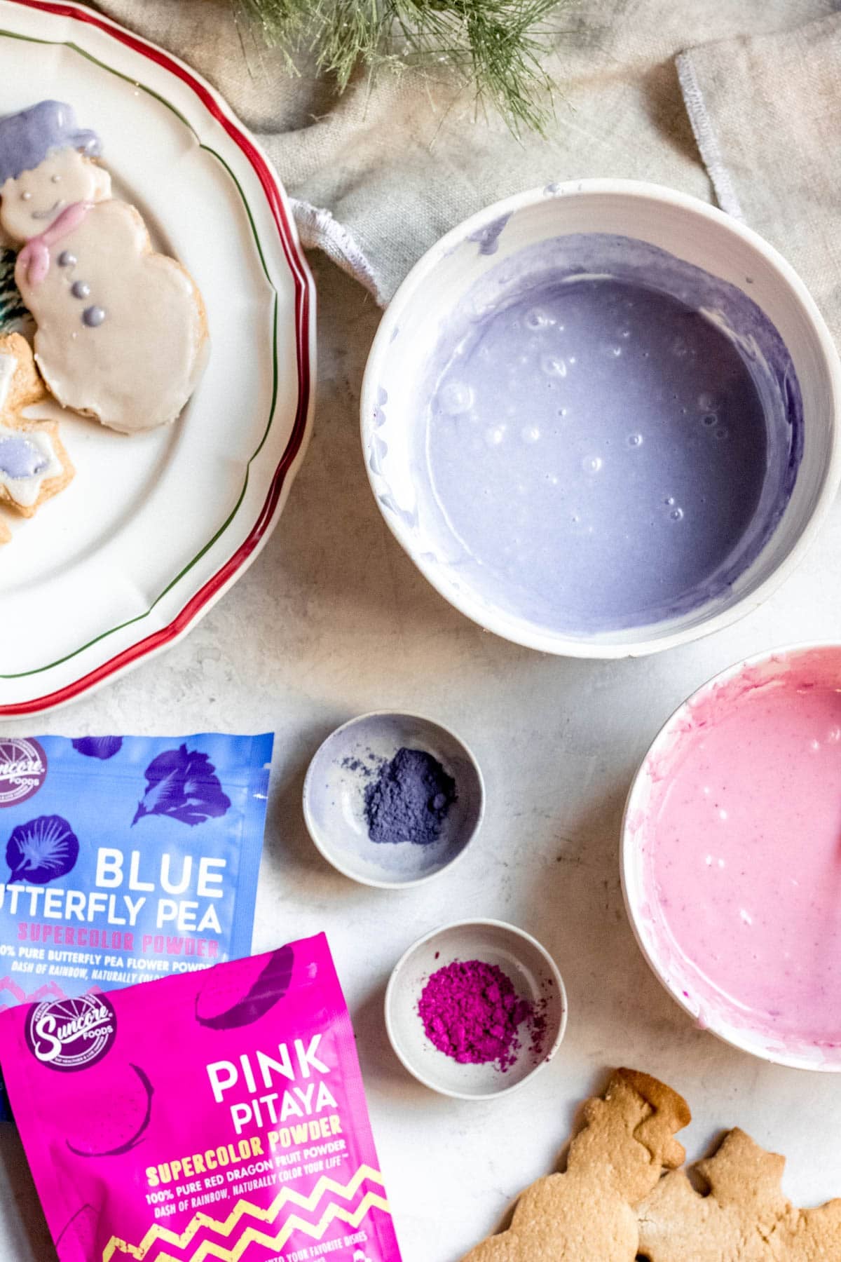pink and blue colored superfood icing