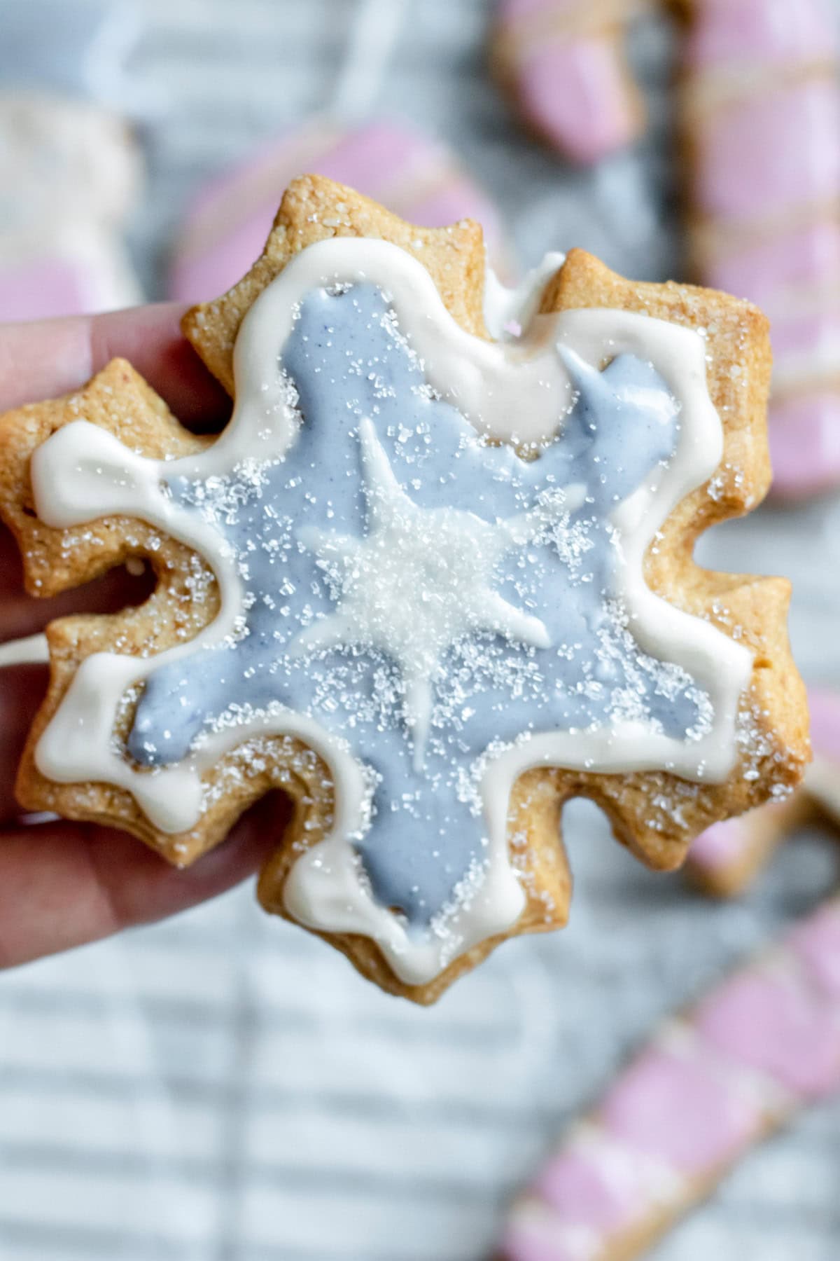 frosted snowflake shaped sugar cookie