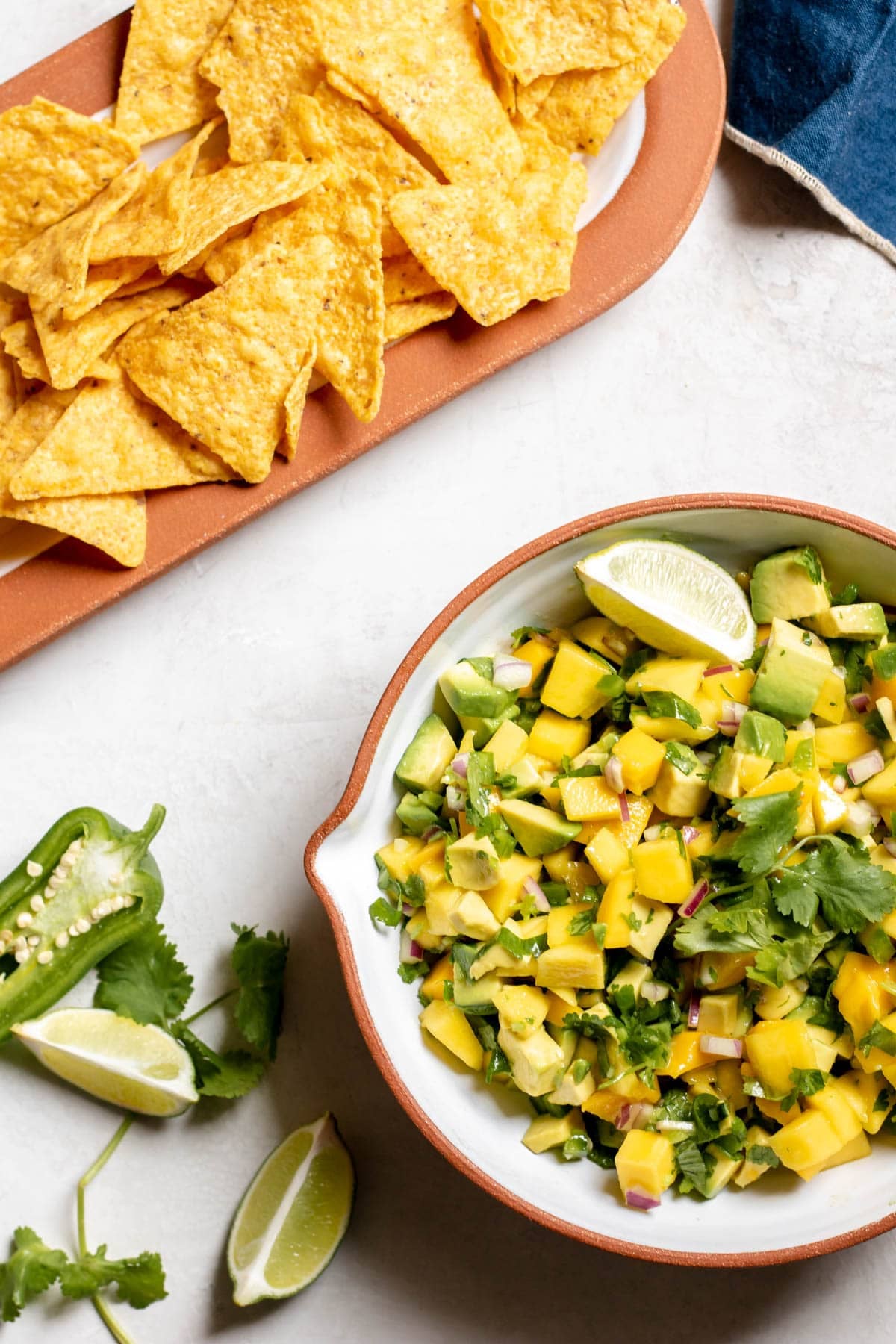 Spicy Avocado Mango Salsa and tortilla chips