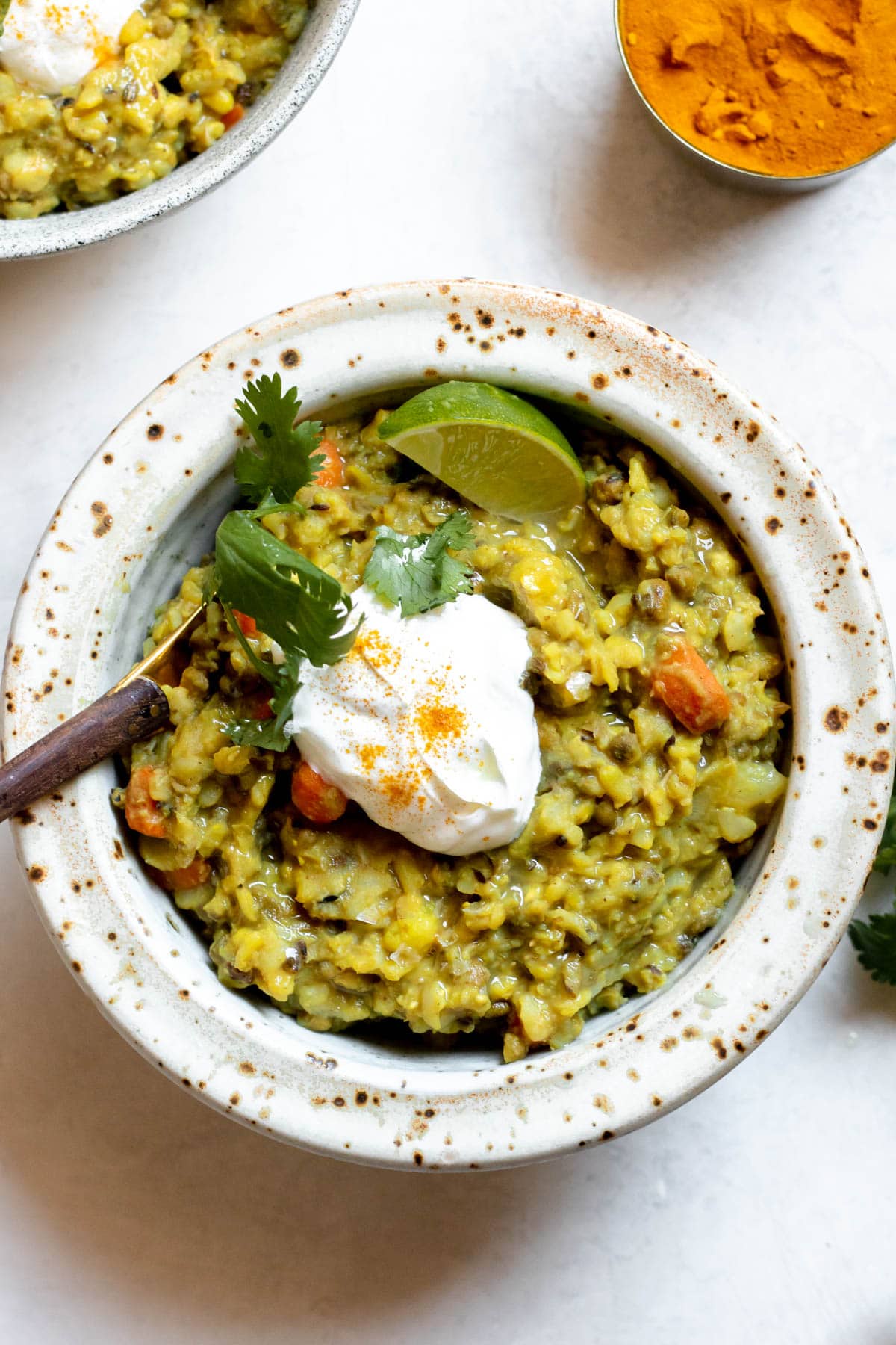 Nourishing Gut Healing Ayurvedic Kitchari with a dollop of yogurt