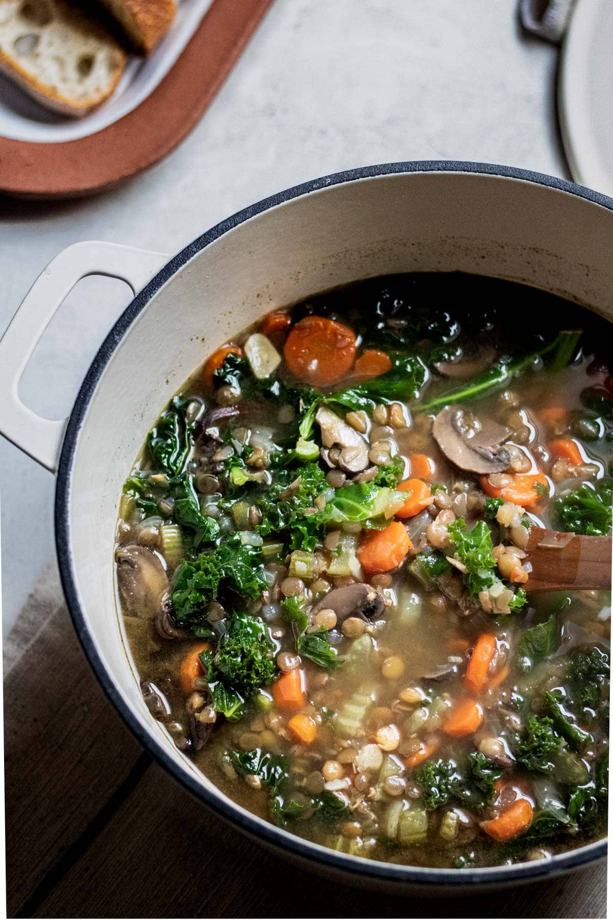 Hearty lentil Soup in a big pot