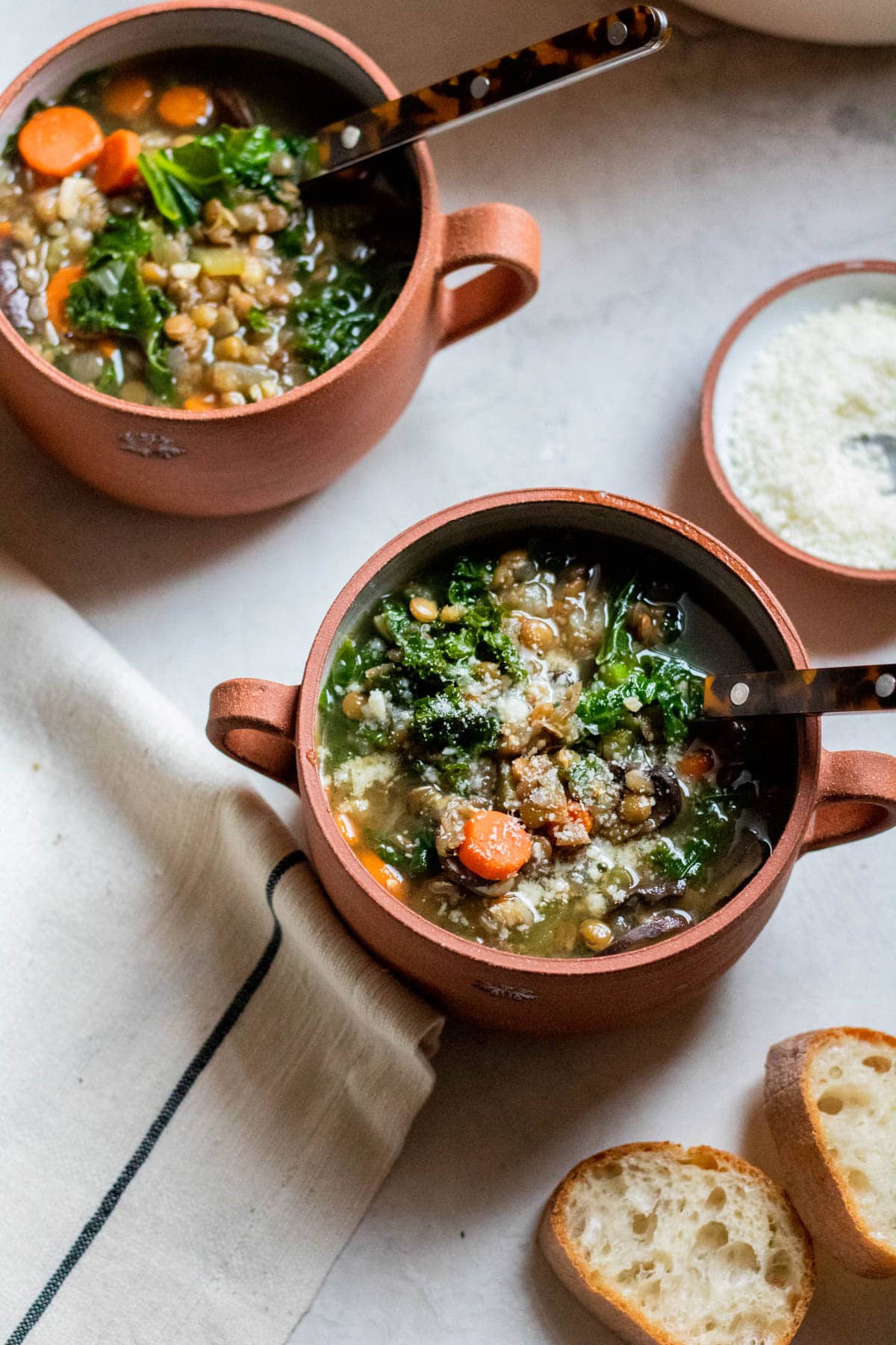 two bowls of hearty lentil soup