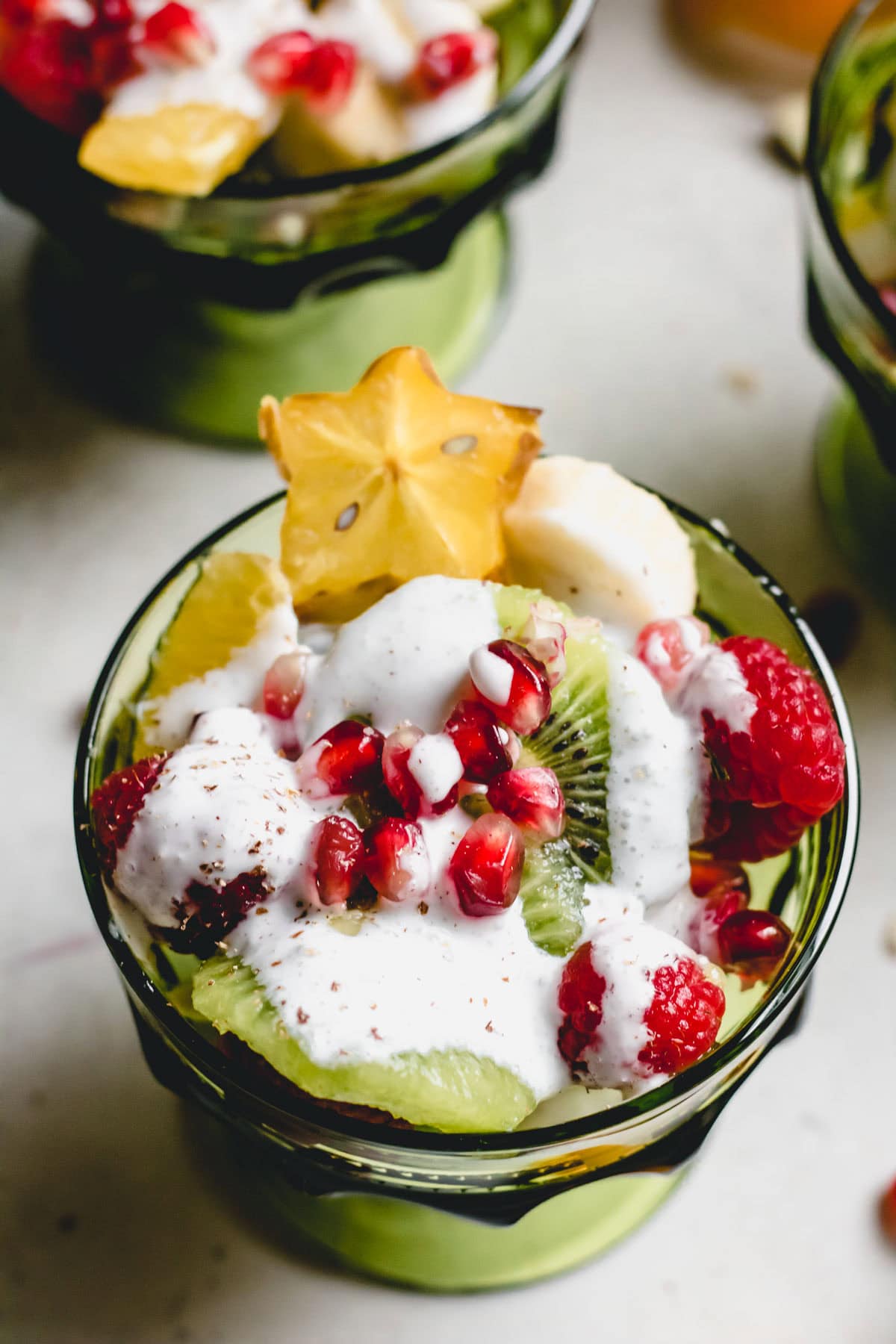 Christmas Fruit Salad with Egg Nog Sauce in a serving bowl