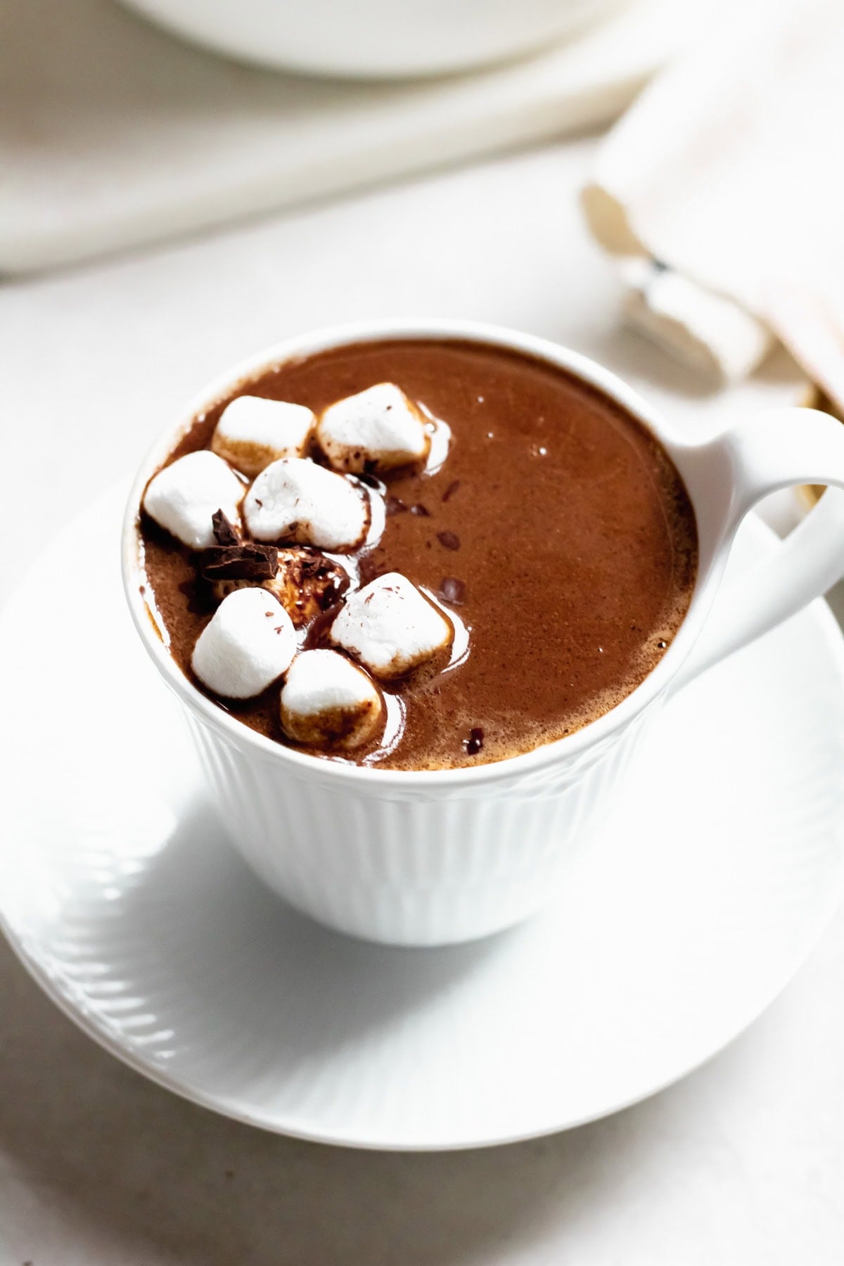 hot chocolate in a cup with tiny marshmallows on top