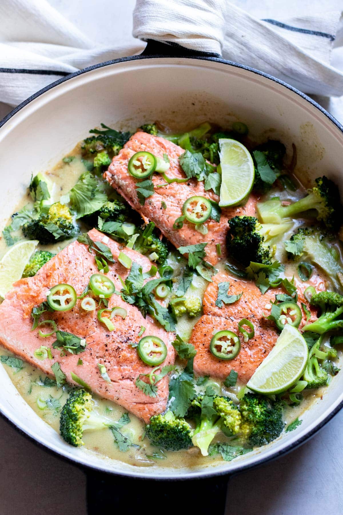 One Pan Green Curry Salmon with Broccoli