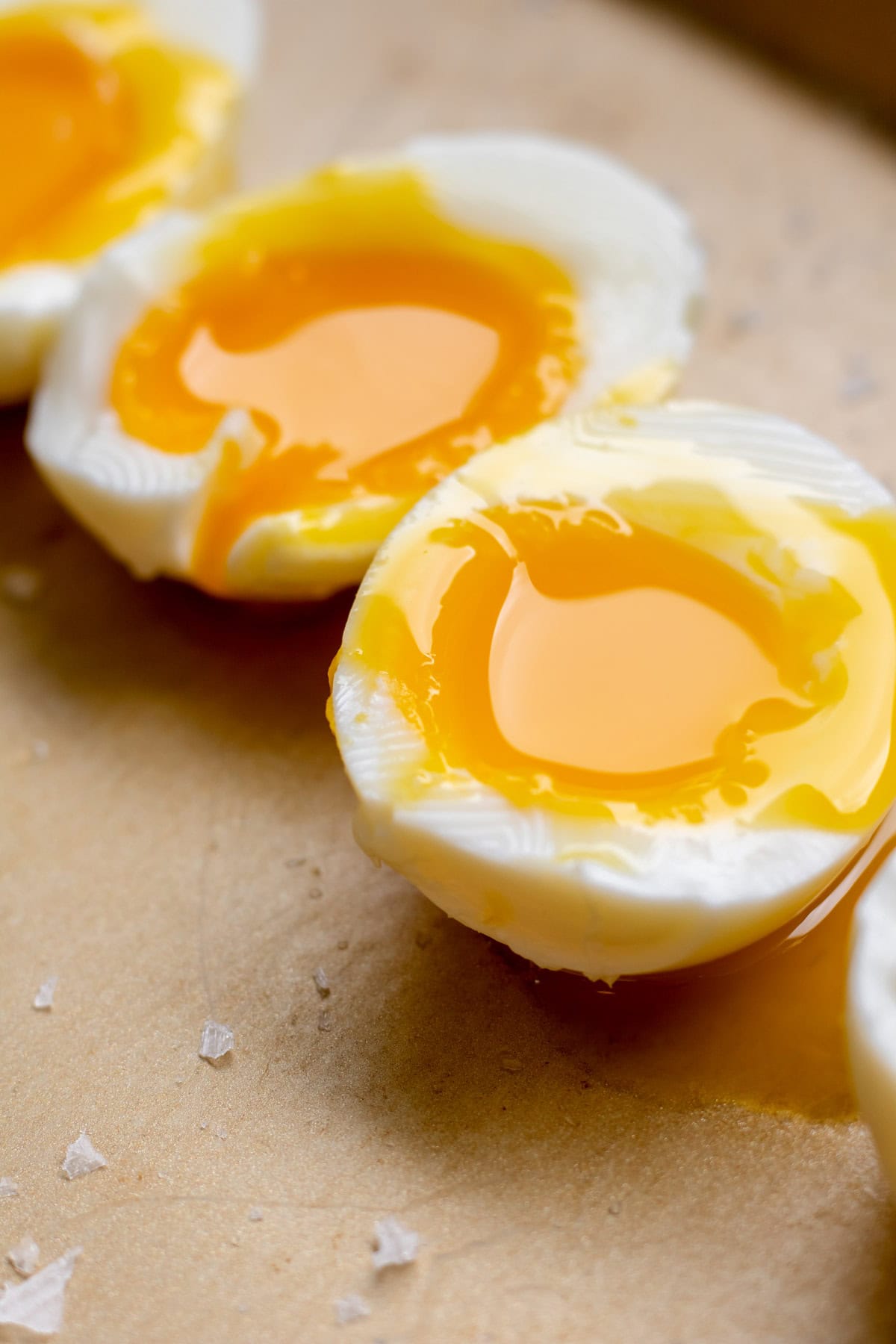 close up of jammy eggs