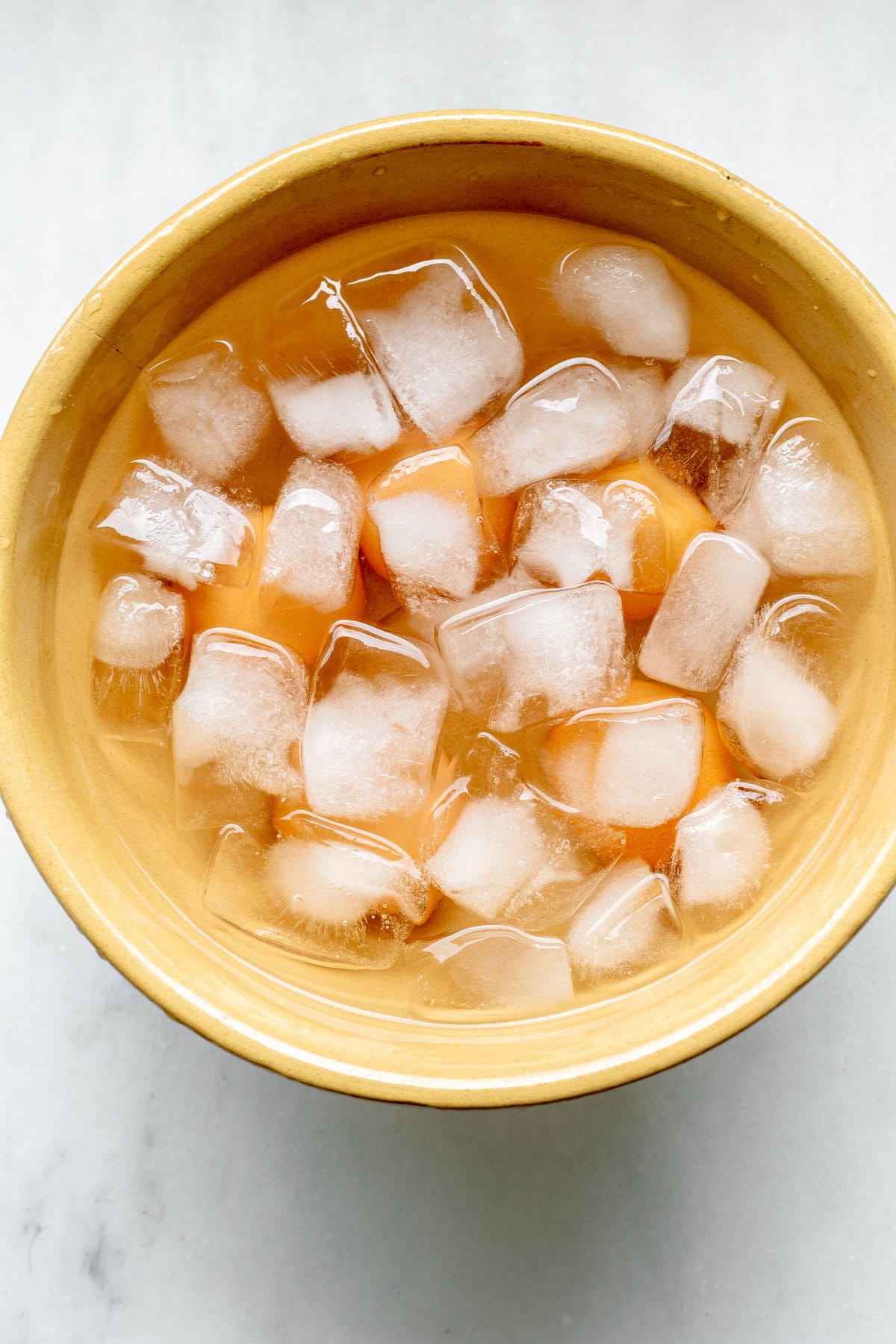 boiled eggs in an ice bath