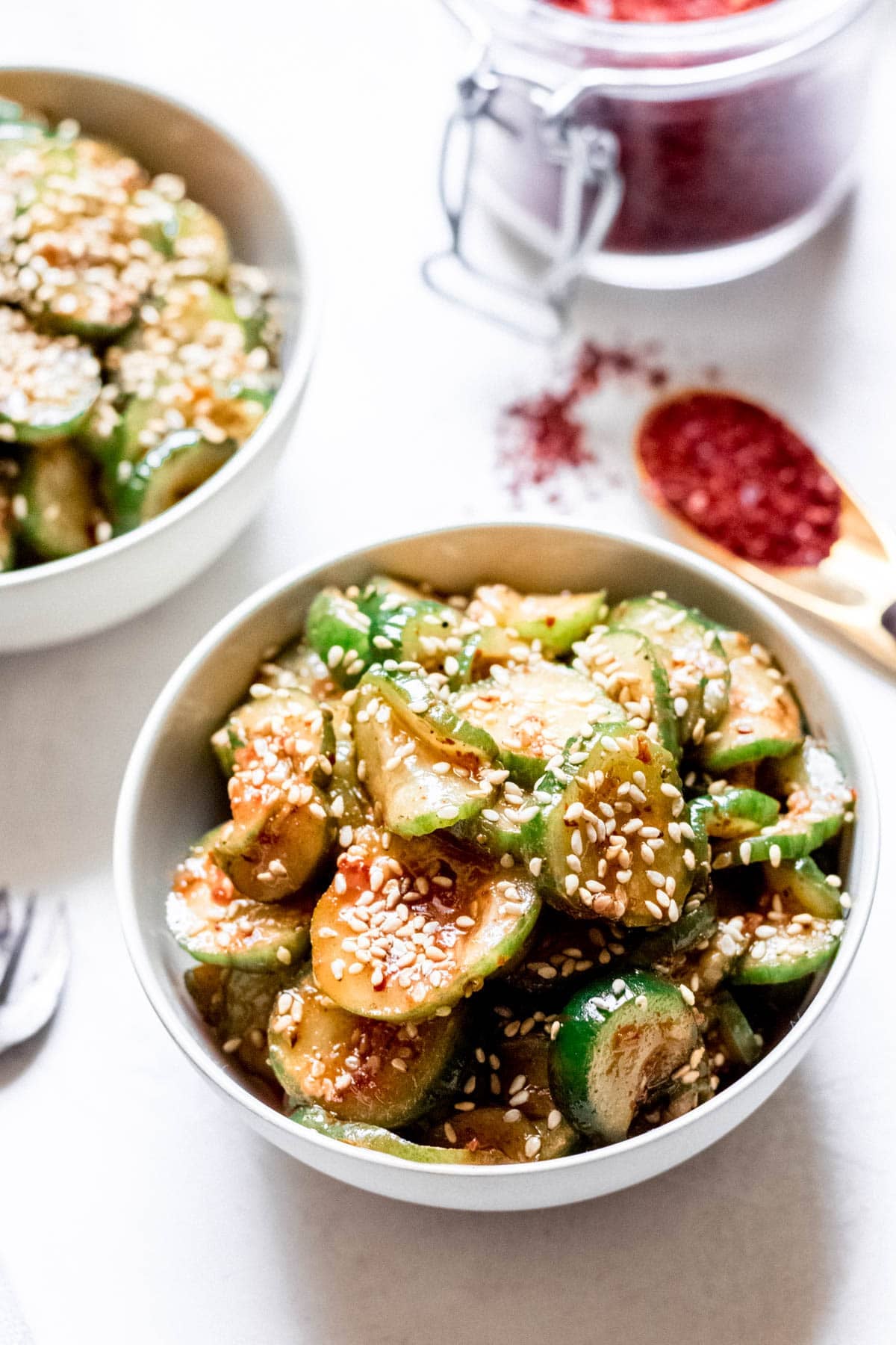 spicy cucumber salad with sesame seeds