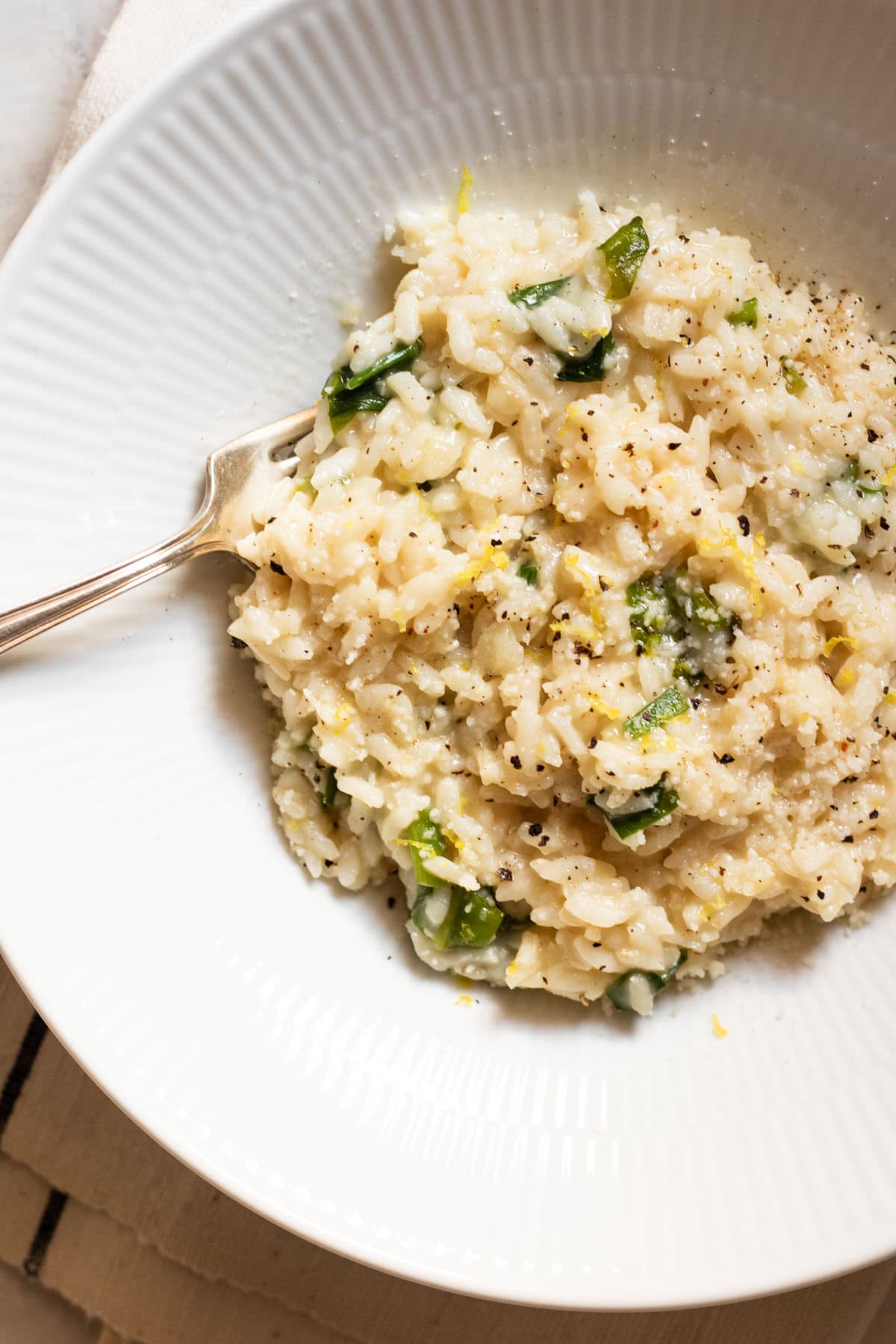 Instant Pot Risotto with Wild Ramps and Parmesan on a plate