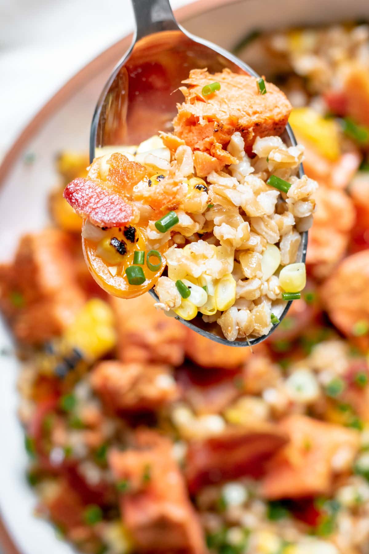 close up of farro salad
