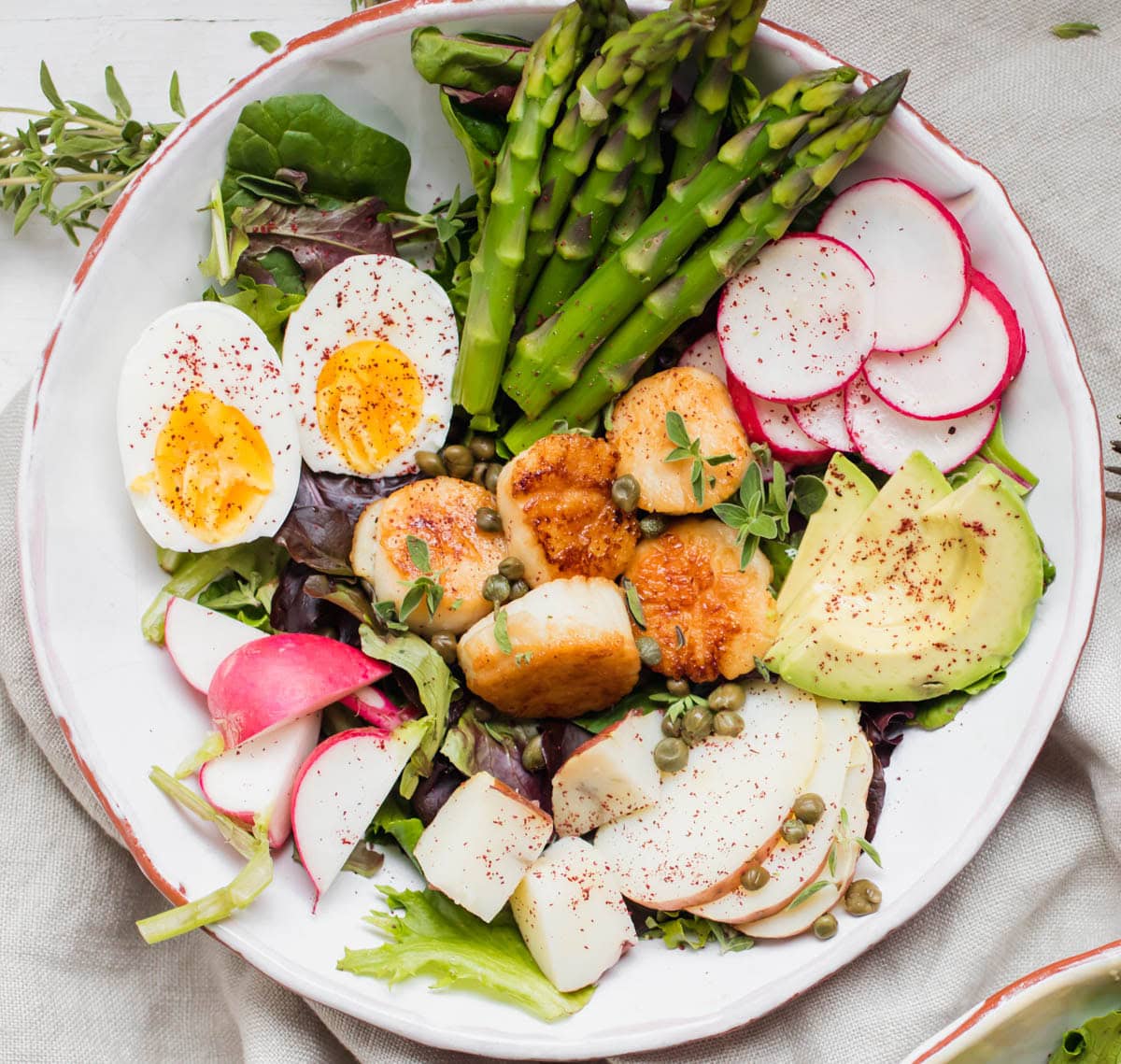 top down view of a bowl of Nicoise Salad