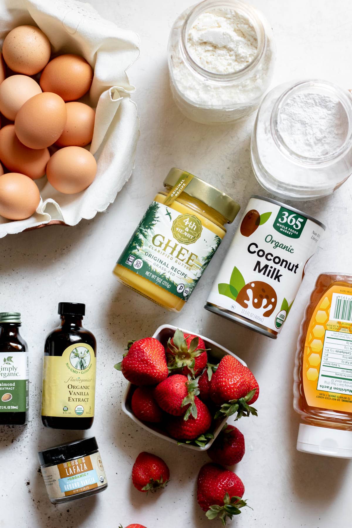 ingredients needed for cake on a table