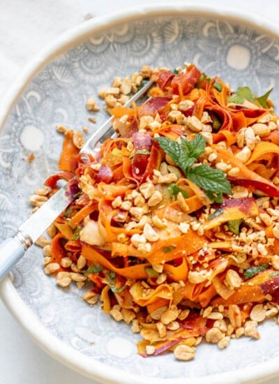 peanut lime carrot salad in a bowl