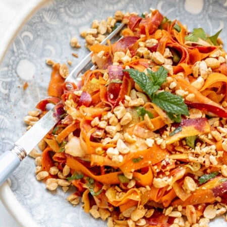 peanut lime carrot salad in a bowl