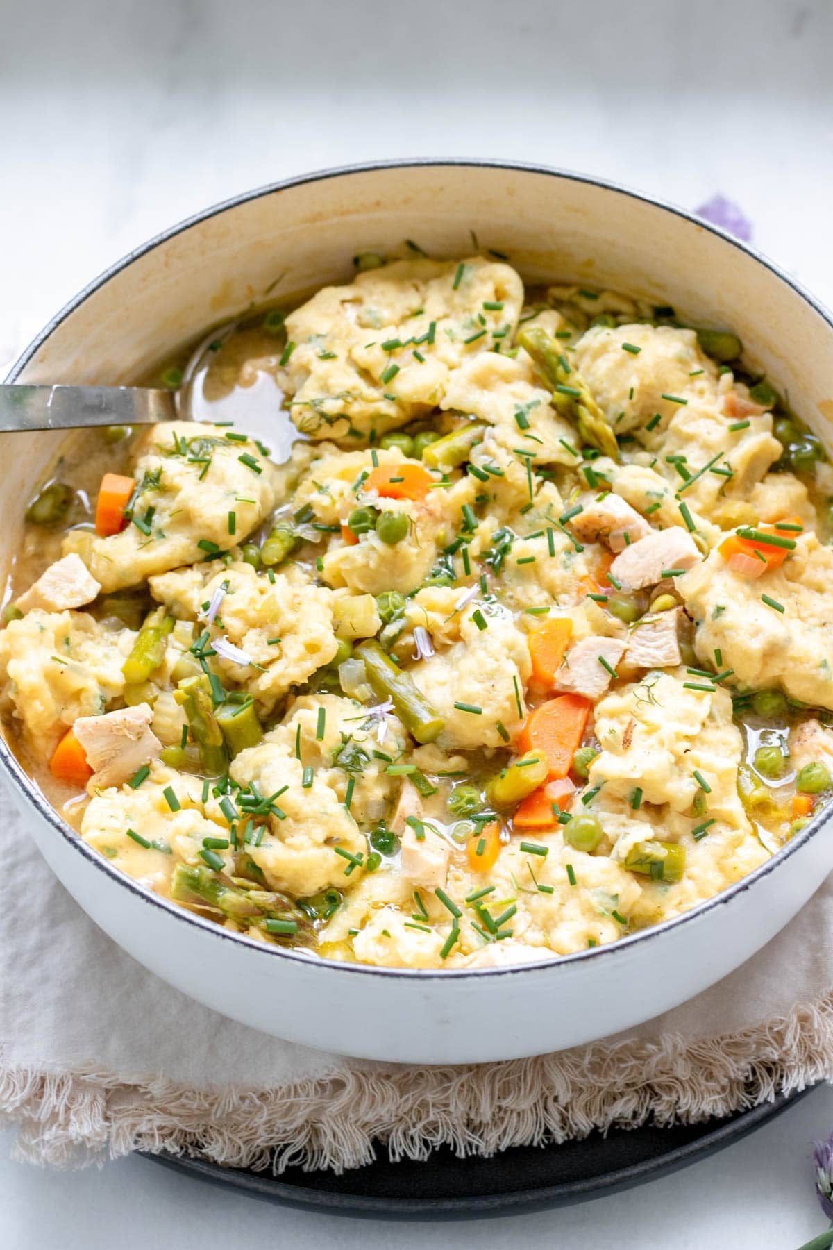 Summer Chicken Soup with Chive Dumplings