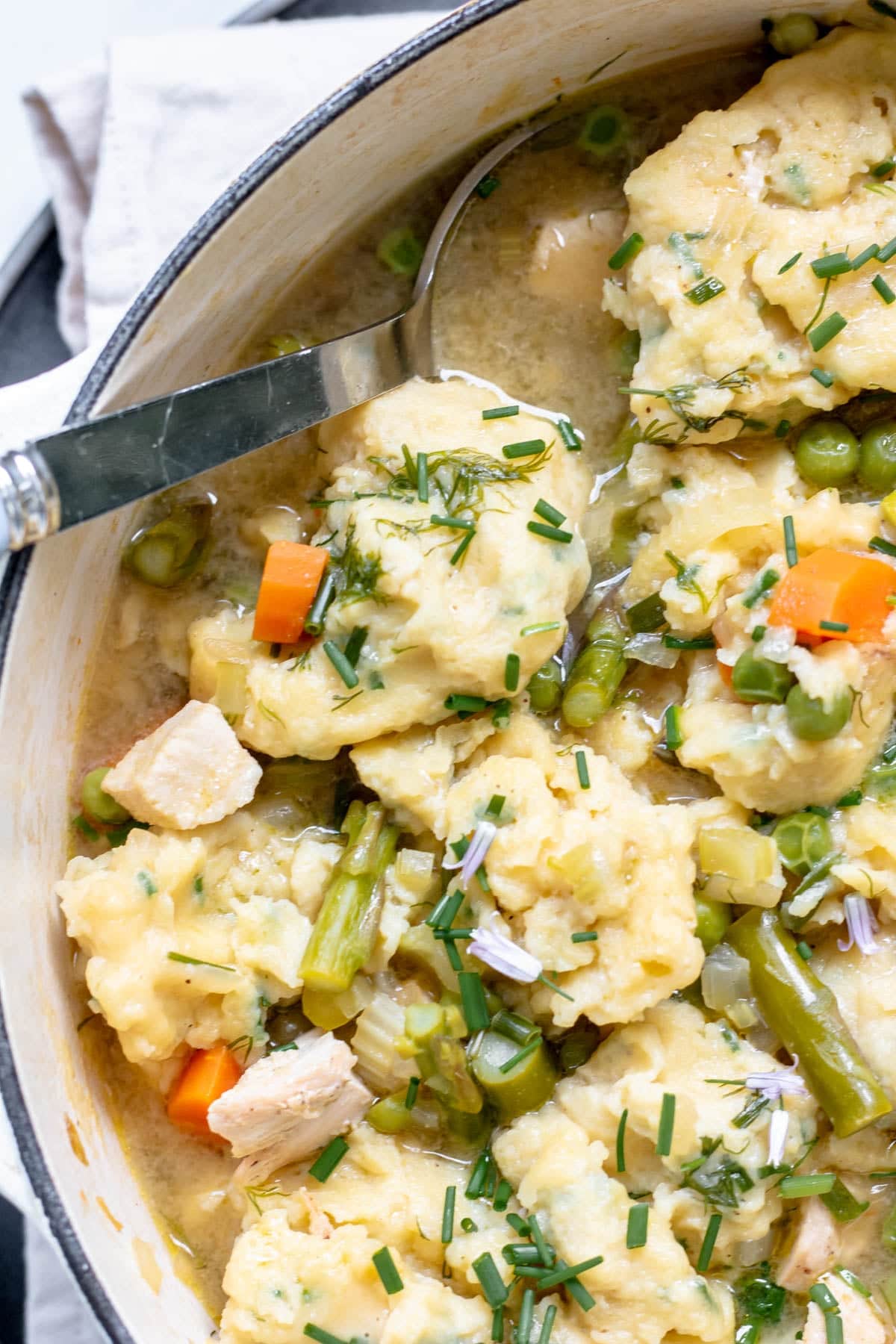 Summer Chicken Soup with Chive Dumplings