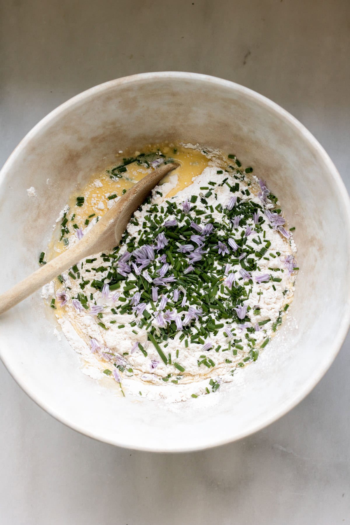 mixing ingredients for dumplings