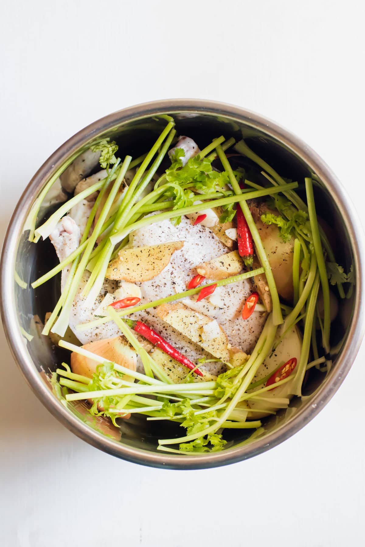 broth ingredients in a pot