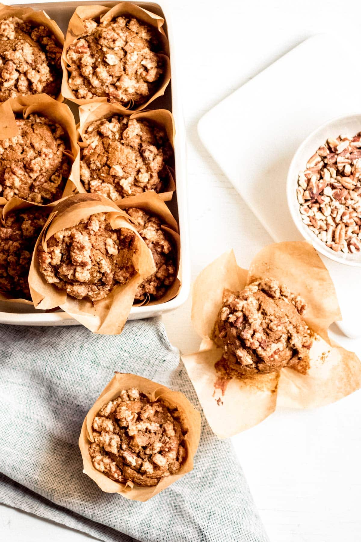 Healthy Banana Bread Muffins with Pecan Streusel Topping